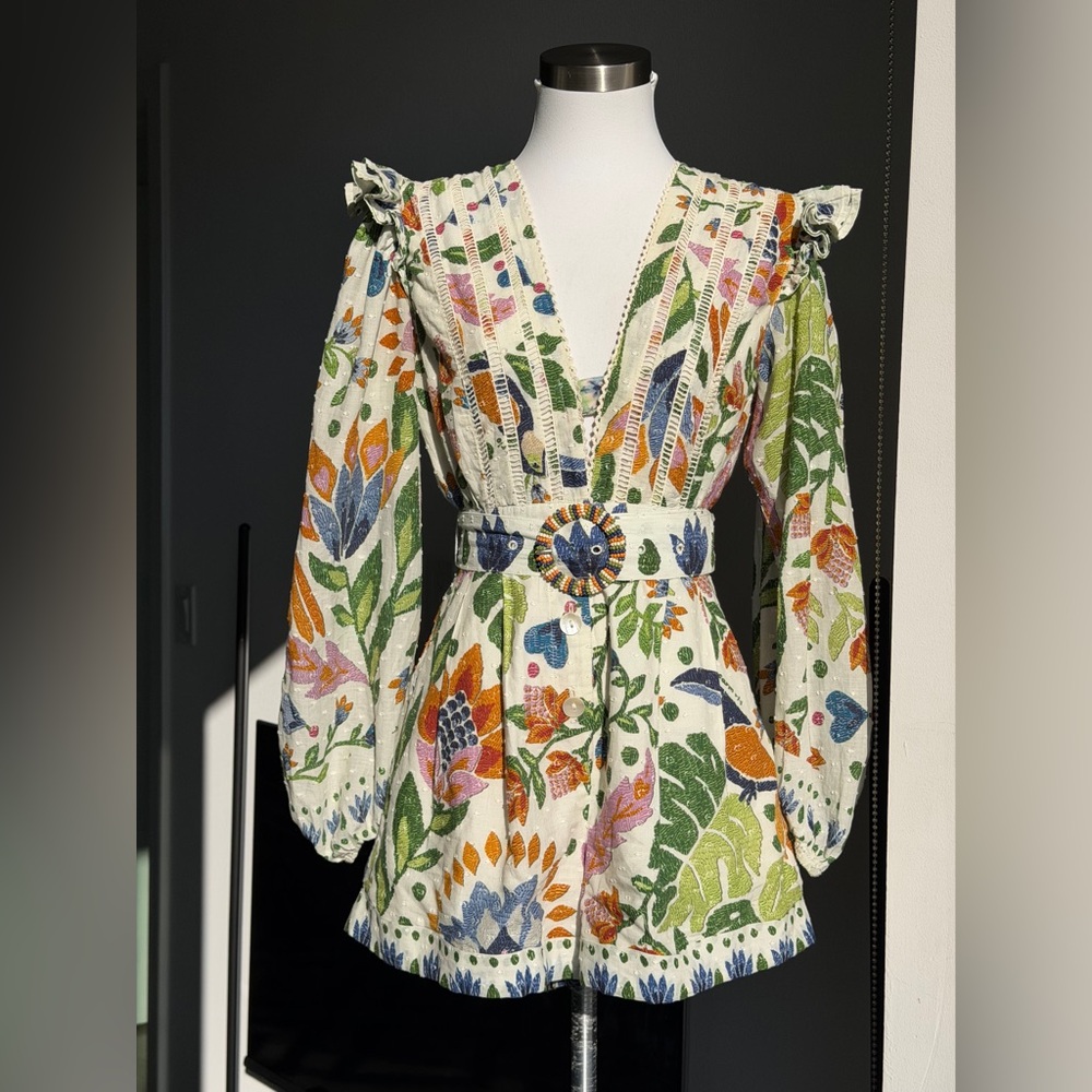 FARM Rio Summer Garden Printed Belted Romper size XS - Picture 2 of 16